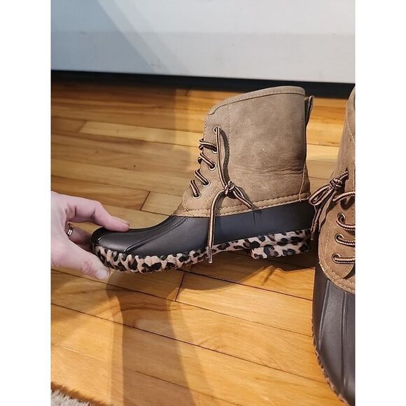 Marley Lilly Duck Boots Women Size 6 Brown Waterproof Rain Boots Leopard NICE - Picture 7 of 9